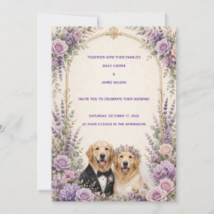 Personalisierte Lavendel-Golden-Retriever-Hochzeit Einladung