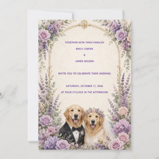 Personalisierte Lavendel-Golden-Retriever-Hochzeit Einladung