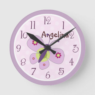 Personalisierte Lavendel-Schmetterlingsuhr Runde Wanduhr