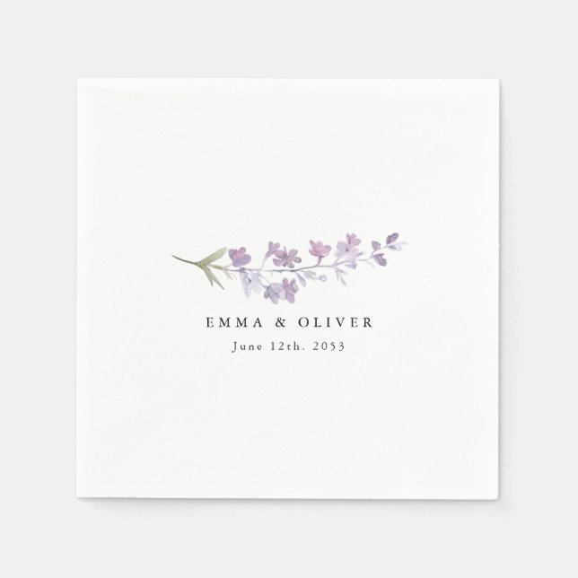 Personalisierte Lavendel-Wildblumen-Hochzeit Serviette (Vorderseite)