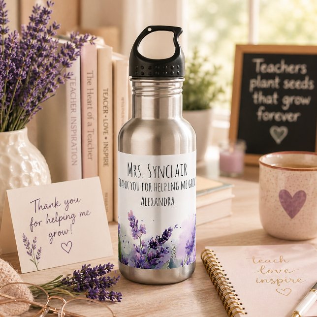 Personalisierte Lavendelblumen-Lehrerdankbarkeit Edelstahlflasche (Von Creator hochgeladen)