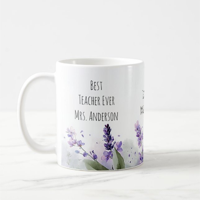 Personalisierte Lavendelblumen-Lehrerdankbarkeit Kaffeetasse (Links)