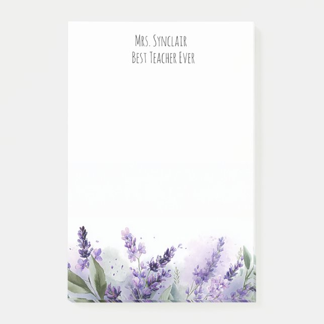 Personalisierte Lavendelblumen-Lehrerdankbarkeit Post-it Klebezettel (Vorderseite)