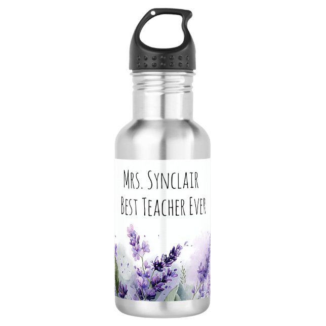 Personalisierte Lavendelblüten Lehrerdankbarkeit Edelstahlflasche (Vorderseite)