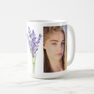 Personalisierte Lavendermonogramm-Tasse mit Foto Kaffeetasse