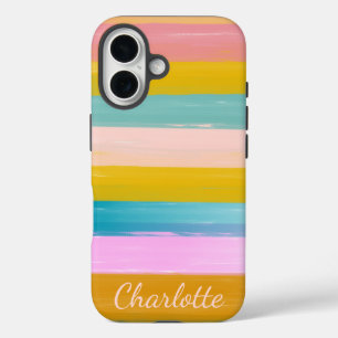 Personalisierte, lebhafte Pastell-Streifen Pinsels iPhone 16 Hülle