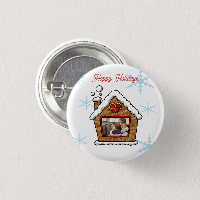 Personalisierte Lebkuchenhäuser-Schneeflocken Feie Button (Vorne & Hinten)