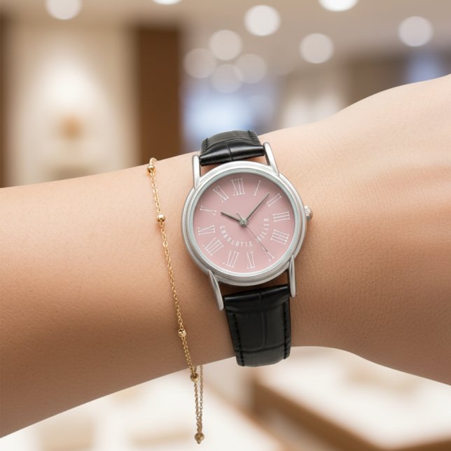 Personalisierte Lederuhr als Geschenk für Sie oder Armbanduhr (Mr and Mrs Black Leather Gift – Personalized Coral Gift for Birthday, Bridal Shower or Graduation)