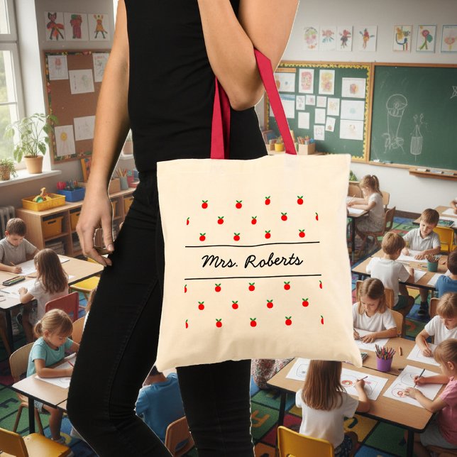 Personalisierte Lehrerin Tasche | Rote Äpfel (school teacher tote bag)