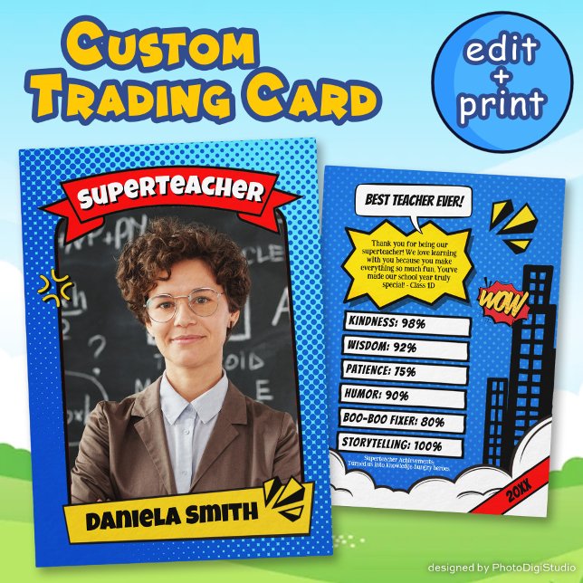 Personalisierte Lehrerkarte, Superheld-Lehrerkarte Telefonnummerkarte (Personalized Teacher Card, Superhero Teacher Card)