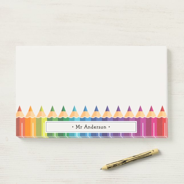 Personalisierte Lehrernamens Bunte Bleistifte Post-it Klebezettel (Auf Schreibtisch)