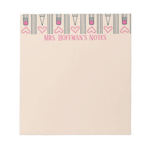 Personalisierte Lehrernotizen - Stifte & Herzen Notizblock