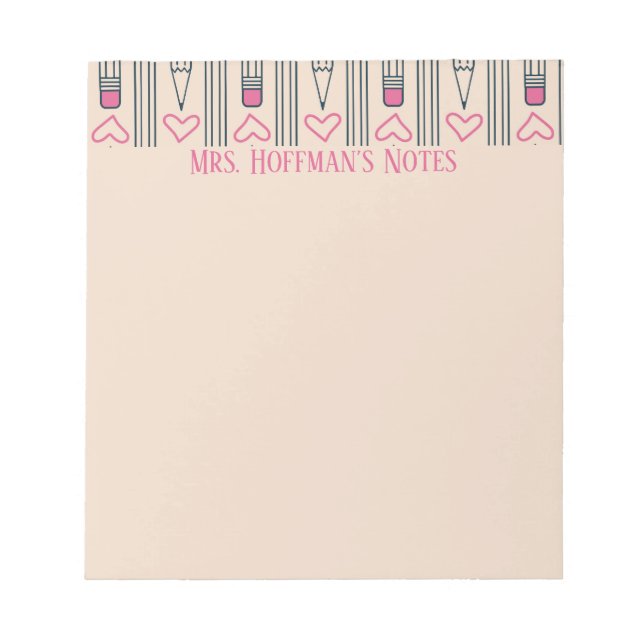 Personalisierte Lehrernotizen - Stifte & Herzen Notizblock (Vorderseite)
