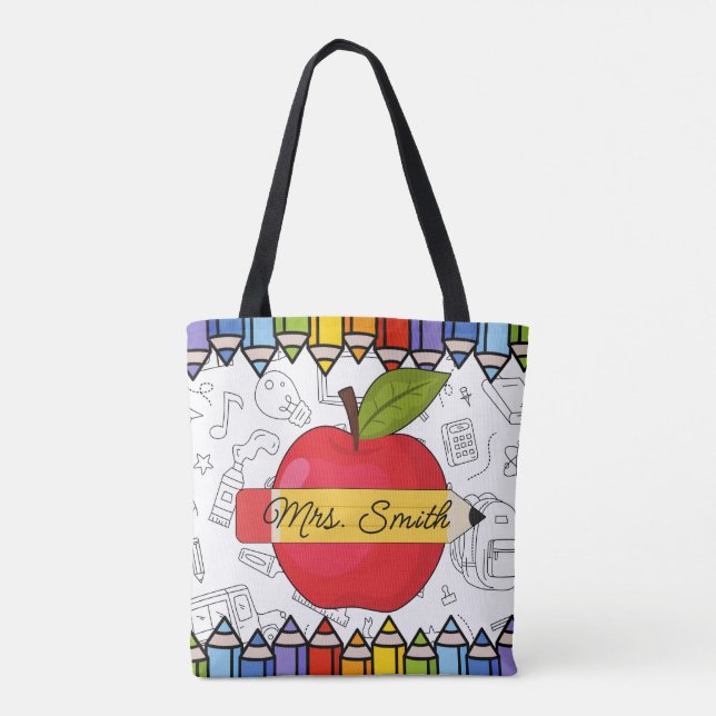 Personalisierte Lehrertasche Apfel Großes Herz (Rückseite)