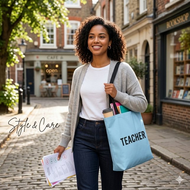Personalisierte Lehrertasche mit Textstatement Him (Personalized Teacher Text Statement Sky Blue Tote Bag)