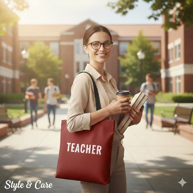 Personalisierte Lehrkraft-Textaussage Tiefrot (Personalized Teacher Text Statement Deep Red Tote Bag)