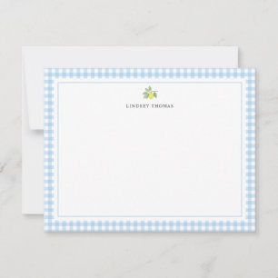 Personalisierte Lemon Blue Gingham-Randnotizen Mitteilungskarte