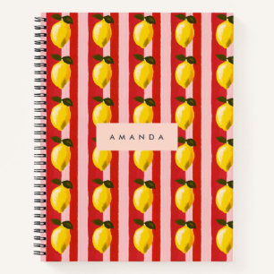 Personalisierte Lemon Stripe Muster Gelbe Zitronen Notizbuch