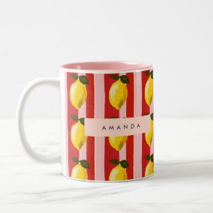 Personalisierte Lemon Stripe Muster Gelbe Zitronen Zweifarbige Tasse