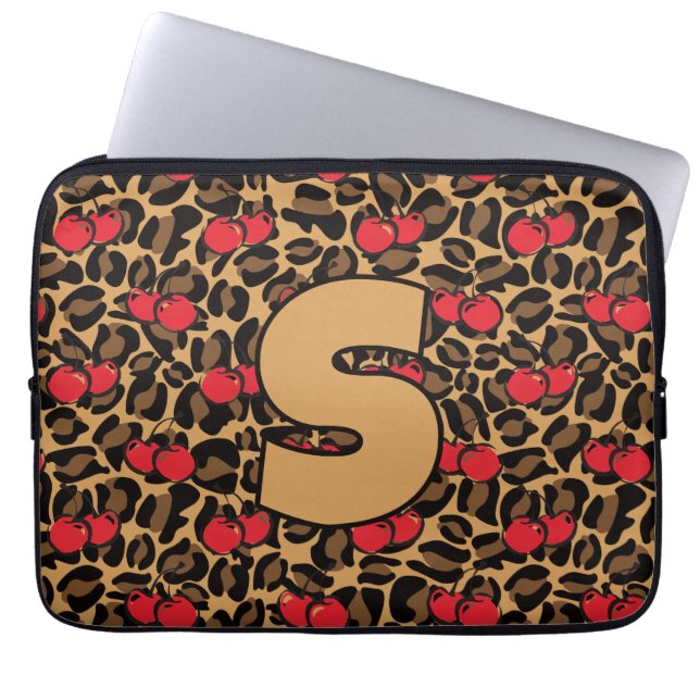 Personalisierte Leopard-Kirschen Laptopschutzhülle (Vorderseite)