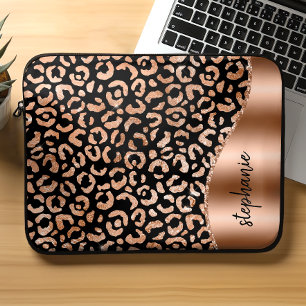 Personalisierte Leopardenflecken Roségold Schwarz Laptopschutzhülle