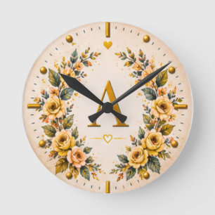 Personalisierte Letter A Floraluhr Runde Wanduhr