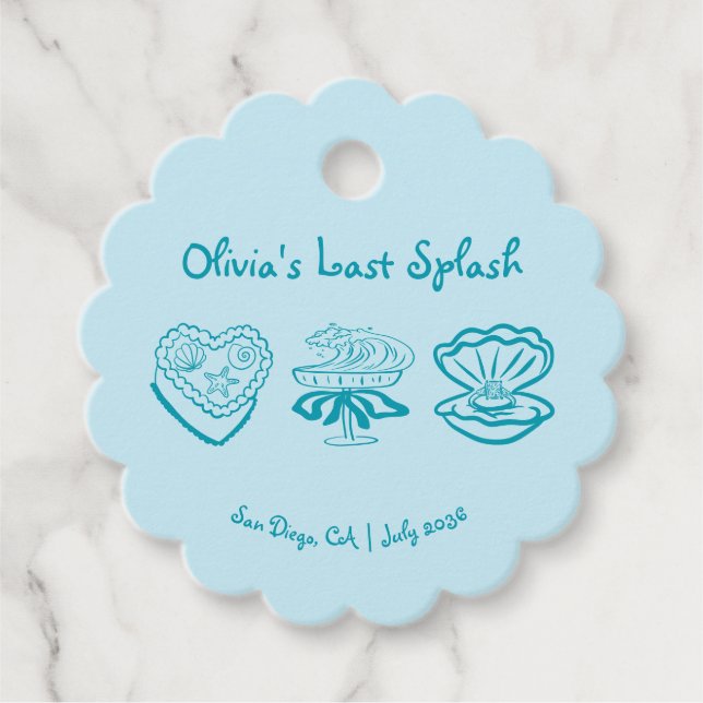 Personalisierte letzte Splash Bachelorette Gefälli Geschenkanhänger (Vorderseite)