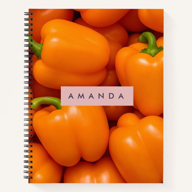 Personalisierte leuchtend frische orange Paprika Notizbuch (Vorderseite)