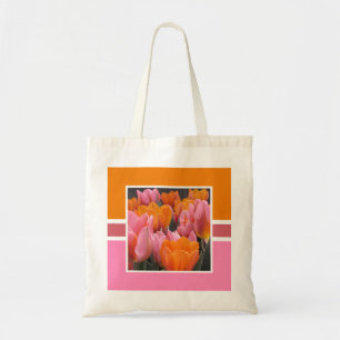Personalisierte leuchtend orange-rosa Tulpen Tragetasche