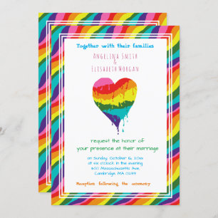 Personalisierte LGBT-Rainbow-Heart-Hochzeit Einladung