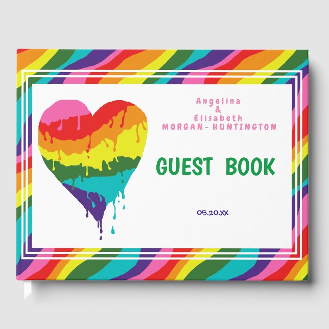 Personalisierte LGBT Rainbow Heart Wedding Gästebuch (Vorderseite)