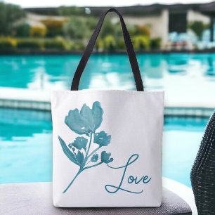 Personalisierte Liebe Aquamarin Wasserfarben Tasch