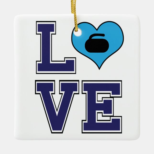 Personalisierte LIEBE Curling Sport Weihnachten Keramikornament (Vorderseite)