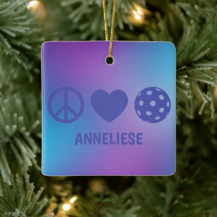 Personalisierte Liebe des Friedens Pickleball Grad Keramikornament