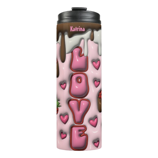 Personalisierte Liebe Erdbeerschokolade 3D Thermosbecher (Vorderseite)
