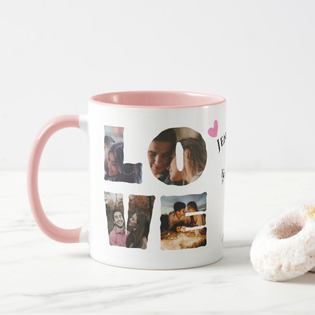 Personalisierte LIEBE Foto Collage Valentinstag Tasse (Mit Donut)