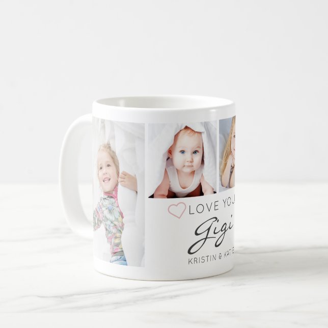 Personalisierte LIEBE GIGI Handgeschriebene 4 Foto Kaffeetasse (Vorderseite Links)