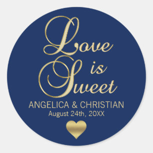 Personalisierte LIEBE IST SWEET Navy Blue Gold Hoc Runder Aufkleber