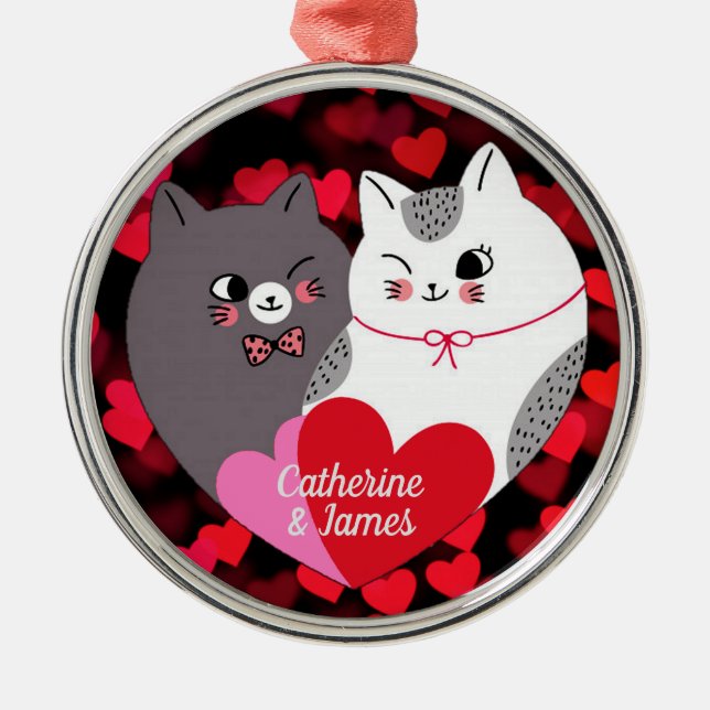 Personalisierte Liebe Katzen Ornament Aus Metall (Vorne)