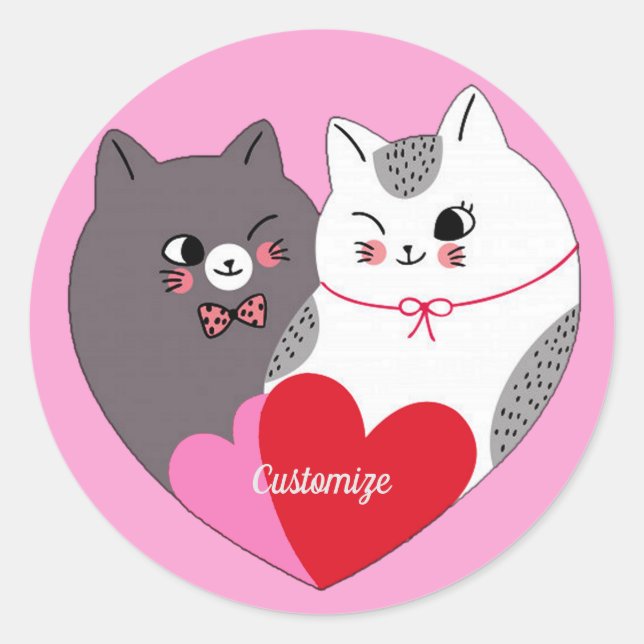 Personalisierte Liebe Katzen rosa Runder Aufkleber (Vorderseite)