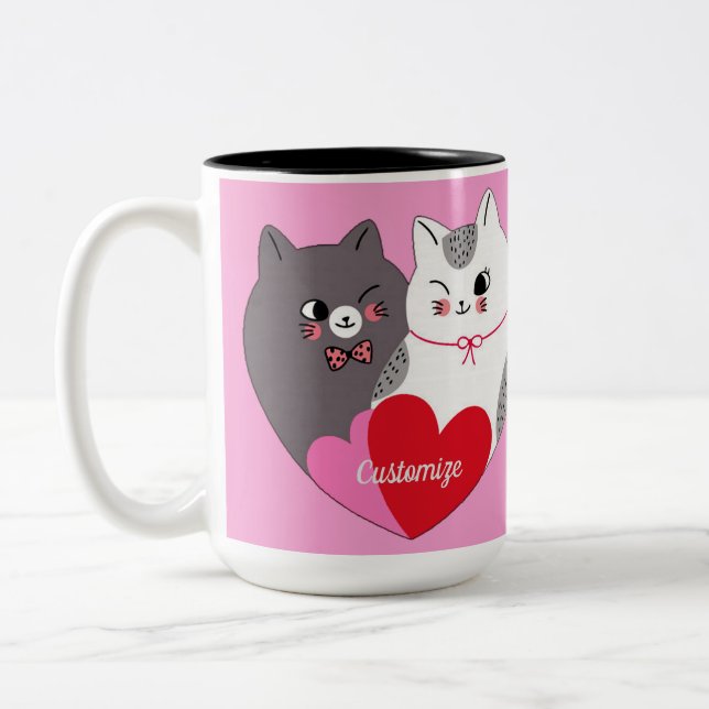 Personalisierte Liebe Katzen rosa Zweifarbige Tasse (Links)