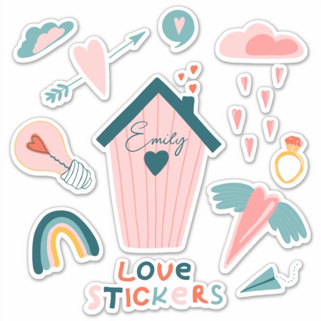 Personalisierte Liebe niedlicher Vinyl-Aufkleber m Aufkleber (Vorderseite)