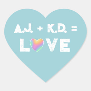 Personalisierte Liebe Pastel Rainbow Herzmarken Herz-Aufkleber