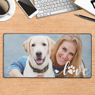 Personalisierte Liebe Paw Print Dog Lover Foto Schreibtischunterlage