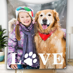 Personalisierte Liebe Paw Print Pet Lover Dog Foto Fleecedecke