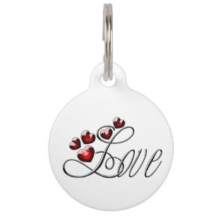 Personalisierte Liebe - Red Gem Hearts Haustiermarke