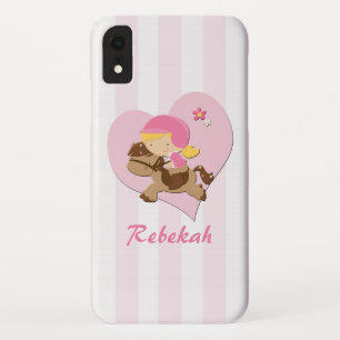 Personalisierte Liebe-Reiten-Rosa-Streifen iPhone XR Hülle