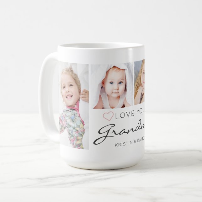 Personalisierte LIEBE SIE GRANDMA 4 Foto Skript Kaffeetasse (Vorderseite Links)