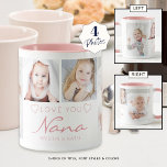 Personalisierte LIEBE SIE NANA 4 Foto Rosa Tasse<br><div class="desc">Erstellen Sie eine Sake-Foto-Tasse für eine Großmutter mit 4 Bildern und dem Titel LIEBE YOU NANA in einer modernen handgeschriebenen Schrift, die mit Herzen mit den Namen ihres Enkels oder Enkels oder Ihrer benutzerdefinierten Botschaft akzentuiert ist. Alle Texte und Farben können geändert werden. Ein bedeutsamer Sake für eine Oma zum...</div>