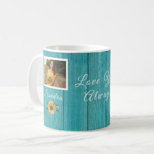 Personalisierte Liebe   Sonnenblumen Aquamarin Kaffeetasse